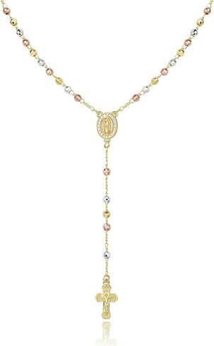 Virgin Mary Cross Rosary Necklace for Women Virgen de Guadalupe gold plated Rosary Catholic Cross Beads Crucifix Necklace Women jewelry Religious Gift for Confirmation Baptism First Communion in Saudi Arabia