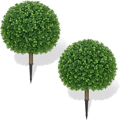 Artificial Tree with Ground Spike, Set of 2 Artificial Shrub Bushes, Fake Evergreen Tree for Porch, Artificial Plants for Outdoor Planters Indoor UV Resistant in Saudi Arabia