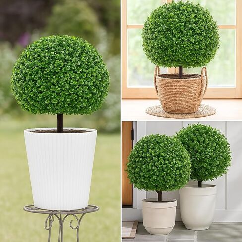 Artificial Tree with Ground Spike, Set of 2 Artificial Shrub Bushes, Fake Evergreen Tree for Porch, Artificial Plants for Outdoor Planters Indoor UV Resistant in Saudi Arabia