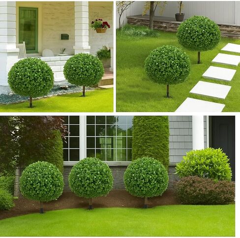 Artificial Tree with Ground Spike, Set of 2 Artificial Shrub Bushes, Fake Evergreen Tree for Porch, Artificial Plants for Outdoor Planters Indoor UV Resistant in Saudi Arabia