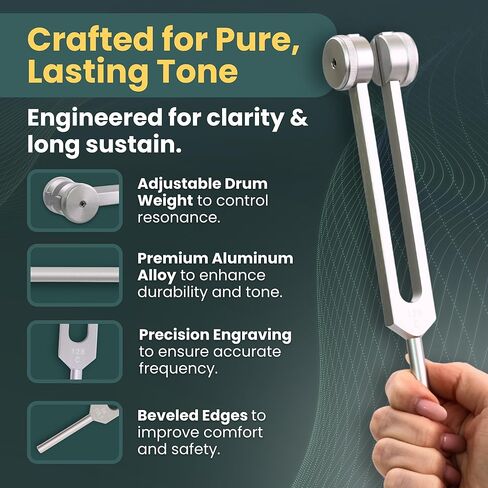 مجموعة الشوك الرنانة للشفاء | 128 هرتز، 136 هرتز، 256 هرتز، 384 هرتز | أدوات معالجة صوتية دقيقة لموازنة الشاكرا والتأمل والعلاج بالنغمة | 4 شوكات ضبط، ومطرقة عاكسة، ومنشط، وحقيبة in Kuwait