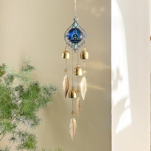 7 Chakra Meditation Pendant - Metal Leaves and Bell Sound Crisp and Pleasant, Suitable for Home Decoration in Yoga Spaces and Garden Scenes, and is The Preferred Gift for Meditators (Meditation Bell) in Saudi Arabia