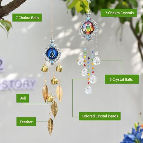 7 Chakra Meditation Pendant - Metal Leaves and Bell Sound Crisp and Pleasant, Suitable for Home Decoration in Yoga Spaces and Garden Scenes, and is The Preferred Gift for Meditators (Meditation Bell) in Saudi Arabia