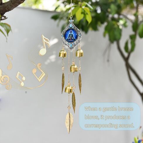 7 Chakra Meditation Pendant - Metal Leaves and Bell Sound Crisp and Pleasant, Suitable for Home Decoration in Yoga Spaces and Garden Scenes, and is The Preferred Gift for Meditators (Meditation Bell) in Saudi Arabia