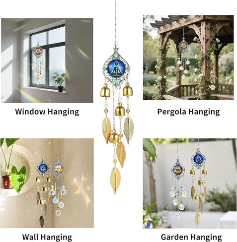 7 Chakra Meditation Pendant - Metal Leaves and Bell Sound Crisp and Pleasant, Suitable for Home Decoration in Yoga Spaces and Garden Scenes, and is The Preferred Gift for Meditators (Meditation Bell) in Saudi Arabia
