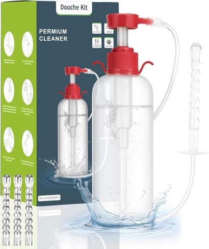 Enema Kit for Colon Cleansing - Anal Douche Anti Back-Flow with Syringe Handle & 3 Nozzle Tips - Vaginal Douche for Women/Douches for Men - 600ml / 20.29 OZ in Saudi Arabia