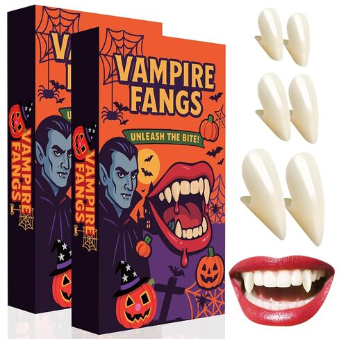 Halloween Vampire Teeth Kids Adult: 6 Pairs Realistic Vampire Fangs for Cosplay Vampire Costume Makeup Accessories Women Men Fake Fangs, Werewolf Teeth Fangs with Adhesive for Halloween Party Favors in Kuwait