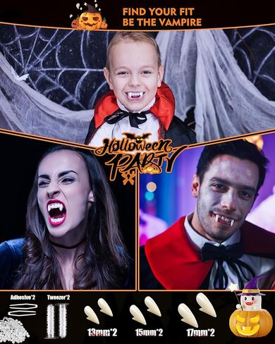 Halloween Vampire Teeth Kids Adult: 6 Pairs Realistic Vampire Fangs for Cosplay Vampire Costume Makeup Accessories Women Men Fake Fangs, Werewolf Teeth Fangs with Adhesive for Halloween Party Favors in Kuwait