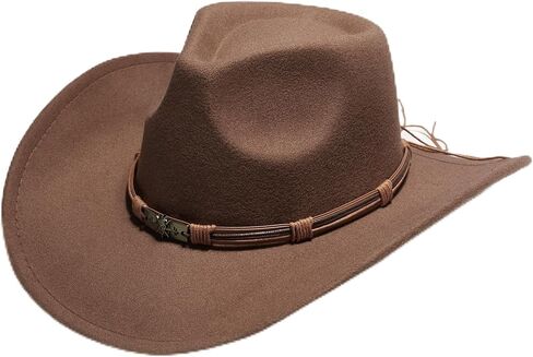 Western Style Felt Cowboy Hat, Multi-Color Options, Wide Brim Fedora with Decorative Band, Classic Western Wear for Women in Saudi Arabia