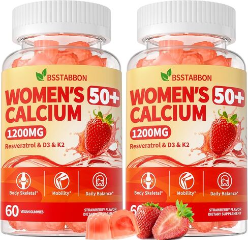 أكثر من 50 علكة سيترات الكالسيوم للسيدات: 1200 مجم من مكملات الكالسيوم الصمغية القابلة للمضغ بالإضافة إلى المغنيسيوم والزنك وفيتامين د3 ك2 ب12 ب6 - دعم الصحة العامة للمناعة والطاقة، نباتي خالٍ من السكر (120 قطعة) in Kuwait