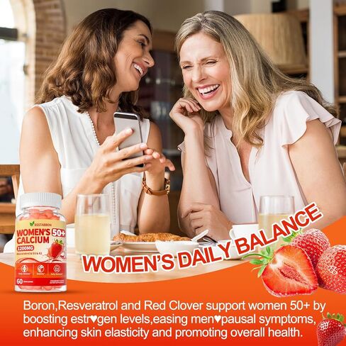 أكثر من 50 علكة سيترات الكالسيوم للسيدات: 1200 مجم من مكملات الكالسيوم الصمغية القابلة للمضغ بالإضافة إلى المغنيسيوم والزنك وفيتامين د3 ك2 ب12 ب6 - دعم الصحة العامة للمناعة والطاقة، نباتي خالٍ من السكر (120 قطعة) in Kuwait