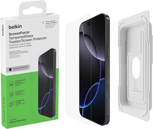 Belkin ScreenForce TemperedGlass Treated Screen Protector for iPhone 16 Pro - Slim & Scratch-Resistant - Includes Easy Align Frame for Bubble Free Application - 2-Pack in Saudi Arabia