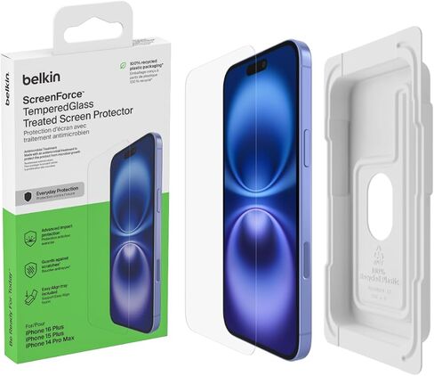 Belkin ScreenForce TemperedGlass Treated Screen Protector for iPhone 16 Pro - Slim & Scratch-Resistant - Includes Easy Align Frame for Bubble Free Application - 2-Pack in Saudi Arabia