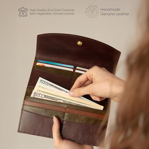 محفظة نسائية مصنوعة يدويًا من الجلد المحبب بالكامل، مزودة بحجب RFID، و12 فتحة للبطاقات، و3 أقسام، وحقيبة للعملات المعدنية بسحاب قابل للإزالة، وصندوق هدايا وحقيبة، وعيد الميلاد وأعياد الميلاد، باللون الأزرق الداكن العنابي in Kuwait