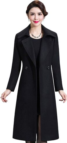 ebossy Women's Formal Wool Blend Overcoat Full Length Slim Long Coat with Belt in Saudi Arabia