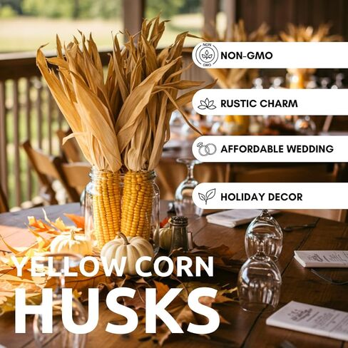 Ears of Corn with Husks Attached - Fall Decor, Wedding, Event, Family Holilday Decoration, Wedding, Thanksgiving (6 Ears) in Saudi Arabia