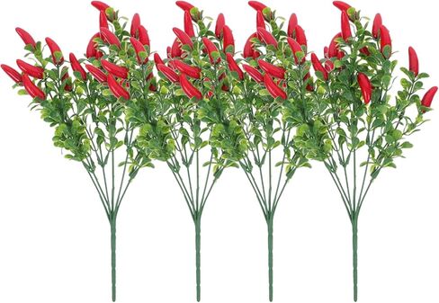 4 Pack Lifelike Artificial Red Chili Pepper Bouquet - Fake Chili Stems for Home & Kitchen Decor, Vase Filling & Photo Props in Saudi Arabia