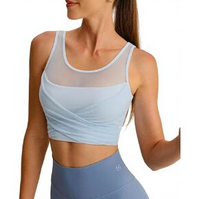 BERLOOK Womens Crop Tank Tops with Built in Bras Breathable Wrap Ruched Athletic Workout Yoga Sleeveless Gym Tops in Kuwait