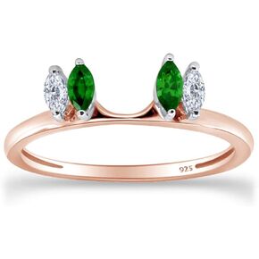 Jewel Zone US White Natural Diamond & Emerald Enhancer Guard Wrap Wedding Ring in 14k Two Tone Gold Over Sterling Silver (1/6 Cttw) in Saudi Arabia