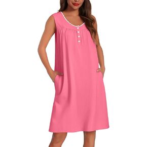 Ekouaer Cotton Nightgowns for Women Tank Sleeveless Night Gowns Lace Button Sleep Dress House Dress with Pockets S-3XL in Kuwait