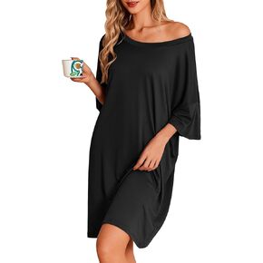 Ekouaer Plus Size Nightgowns for Women Bamboo Viscose Sleepshirts Short Sleeve Nightshirt Oversized Sleepwear Sleepdress in Kuwait