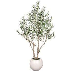 Olive Tree Artificial Indoor, 7FT Tall Faux Olive Tree with 16in Round White Planter, Artificial Plants with Natural Wood Trunk and Lifelike Fruits for Home Office Decor in Saudi Arabia