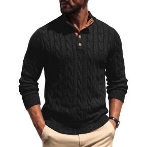 Askdeer Men's Cable Knit Pullover Sweater Stand Collar Button Classic Casual Sweaters Henley Knitted Pullover in Saudi Arabia