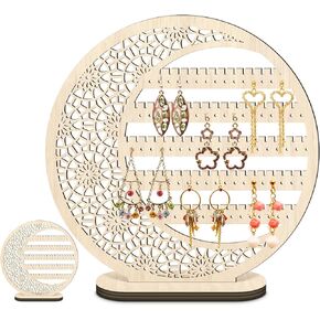 Kathfly Large Boho Wooden Earring Display Organizer Stand Gift 10 Inch Moon Floral Goth Earrings Stud Jewelry Holder Dangle Hanging Holder Gift for Women in Saudi Arabia