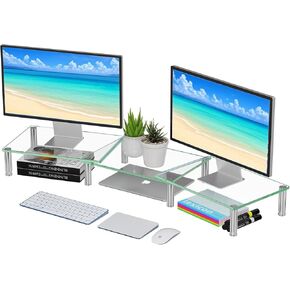 Simple Trending 2 Pack Computer Monitor Riser with Height Adjustable, Tempered Glass, Multi Media Desktop Stand for Flat Screen TV Laptop in Kuwait