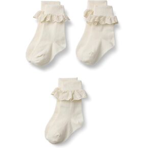 Amazon Essentials Girls' Ankle Socks with Eyelet Lace Ruffle, Fold-Over Cuff, 3 Pairs in Saudi Arabia