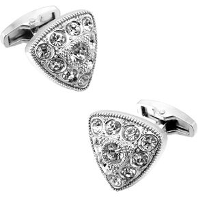 Rockyu Men's Cufflinks, Silver, Blue, Plu, Zirconia, Triangular Cufflinks, Stainless Steel, Hypoallergenic, Glitter, Business, Gentlemen, Job Present, Fashion, Wedding, Gift, Accessory (Silver) in Kuwait