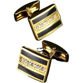 Rockyu Men's Gold and Black Cufflinks Luxury Crystal-Embellished Square Tuxedo Cuff Links for Business, Wedding, and Formal Dress Shirts in Kuwait