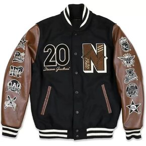Men's League Baseball Varsity Jacket, Black With Brown in Saudi Arabia