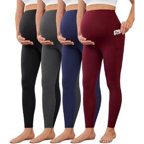 VALANDY Creamlush 4 قطع من السراويل الضيقة للحوامل مع جيوب فوق البطن، سراويل اليوغا الناعمة للحوامل in Kuwait