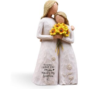 هدايا عيد ميلاد الأم من الابنة، هدايا للأم، تمثال الأم والابنة المرسوم يدويًا يحمل عباد الشمس، تذكار من الراتنج مقاس 5.7 بوصة لعيد الأم، والكريسماس، وأم العروس (أبيض) in Kuwait