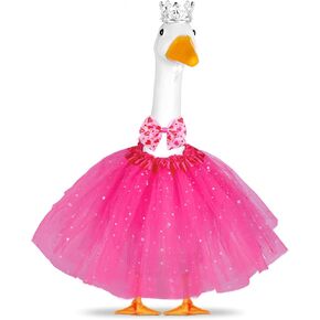 3 قطع من ملابس الأميرة الشرفة أوزة مقاس 23 بوصة 17 بوصة زي الإوزة في الحديقة الأسمنتية تنورة توتو على شكل تاج على شكل فيونكة ملابس إوز للأميرة لتزيين الحديقة الخارجية (وردي) in Kuwait