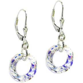 Sterling Silver Donut Austrian Elements Leverback Dangle Earrings in Saudi Arabia