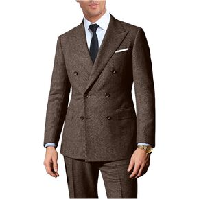 Retro 2 Pieces Suit Men Slim Fit Formal Double Breasted Tweed Herringbone Men Suit Jacket Pants Set Wedding Tuxedo in Kuwait