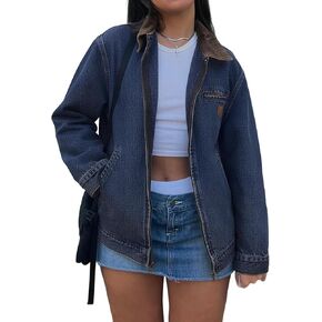 EMMIOL Barn Jean Jacket for Women Zipper Fall 2025 Clean Fit Long Sleeve Denim Jackets in Saudi Arabia