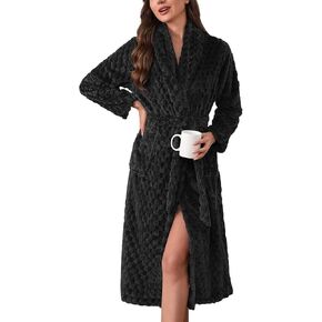 Ekouaer رداء نسائي طويل قطيفة ناعم رداء الجاكار كتلة اللون رداء شال وياقة ملابس نوم مع جيوب S-XXL in Kuwait