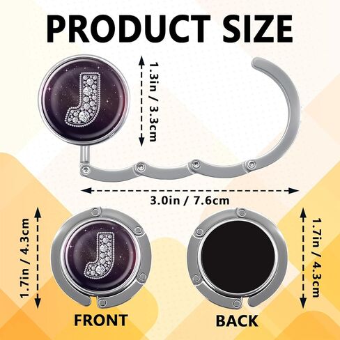 هدايا خطافية أولية من الماس المضحك - حرف J من الألماس الفضي - حامل محفظة قابل للطي للطاولة - شماعة حقيبة يد مستديرة للنساء - هدايا عيد ميلاد للعائلة وزملاء العمل والأصدقاء والسيدة الرئيسة in Kuwait