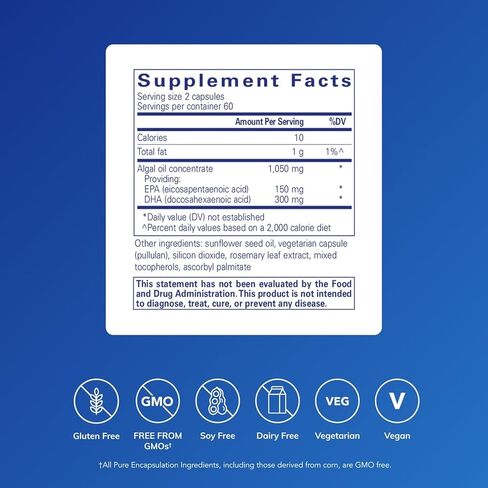 مغلفات نقية EPA/DHA نباتية | EPA وDHA المشتقان من الطحالب لدعم صحة القلب والأوعية الدموية والعافية اليومية | 120 كبسولة* in Kuwait