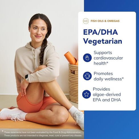 مغلفات نقية EPA/DHA نباتية | EPA وDHA المشتقان من الطحالب لدعم صحة القلب والأوعية الدموية والعافية اليومية | 120 كبسولة* in Kuwait