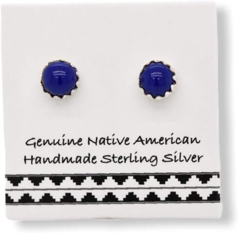 4mm Genuine Lapis Lazuli Stud Earrings in 925 Sterling Silver, Authentic Native American, Handmade, Nickel Free, Navy Blue, Sterling Silver in Saudi Arabia