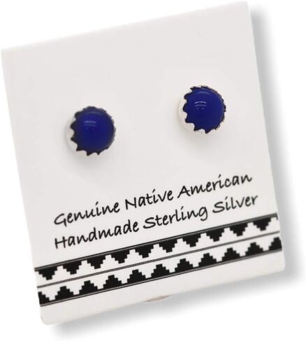 4mm Genuine Lapis Lazuli Stud Earrings in 925 Sterling Silver, Authentic Native American, Handmade, Nickel Free, Navy Blue, Sterling Silver in Saudi Arabia