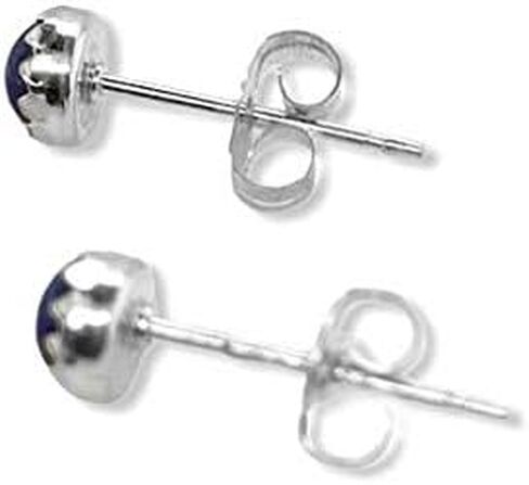 4mm Genuine Lapis Lazuli Stud Earrings in 925 Sterling Silver, Authentic Native American, Handmade, Nickel Free, Navy Blue, Sterling Silver in Saudi Arabia
