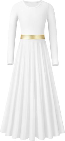 فستان رقص نسائي مدح، ملابس رقص طقوسية ذهبية معدنية بطول كامل، زي الكنيسة، رداء العبادة، أسلوب بسيط in Kuwait