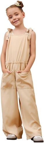 Mirawise Girls Romper Tie Strap Jumpsuit Kids Sleeveless Outfits Overalls Wide leg Elastic Clothes Long Pants with Pockets in Saudi Arabia