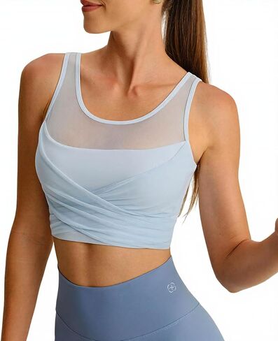BERLOOK Womens Crop Tank Tops with Built in Bras Breathable Wrap Ruched Athletic Workout Yoga Sleeveless Gym Tops in Saudi Arabia