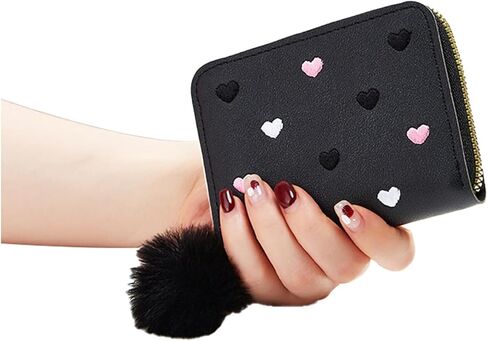 Women's Wristlet Purse Fresh & Sweet Heart Embroidery Short Phone Wallet Handbag in Saudi Arabia